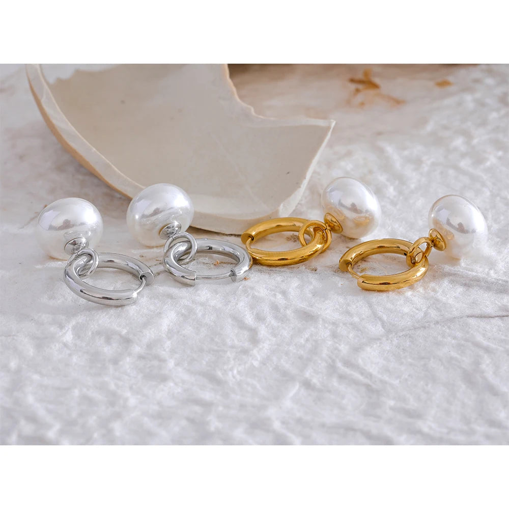 High Quality Imitation Pearls Drop Stainless Steel Golden Korean Hoop Earrings Charms Fashion Jewelry Bijoux Femme Gift