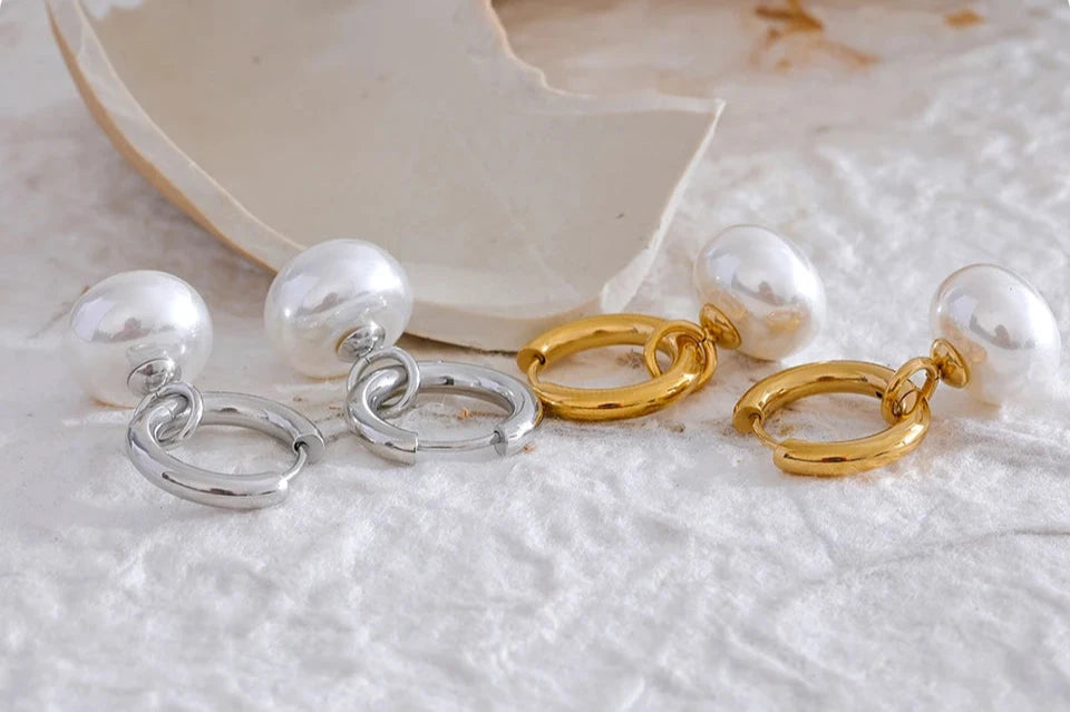 High Quality Imitation Pearls Drop Stainless Steel Golden Korean Hoop Earrings Charms Fashion Jewelry Bijoux Femme Gift