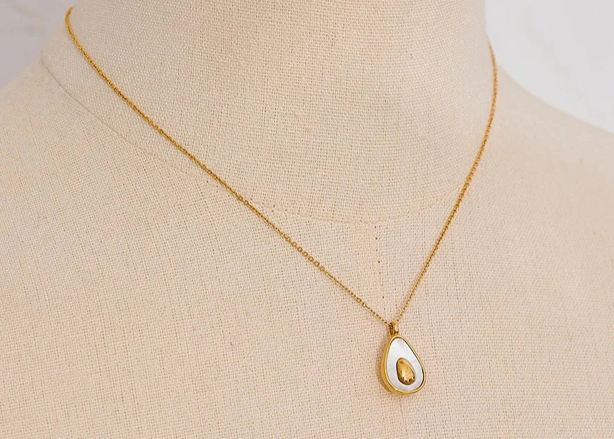 Golden Fruit Pendant Necklace for Women Stainless Steel Jewelry Avocado Natural Shell Fashion Charm Cute Summer Party